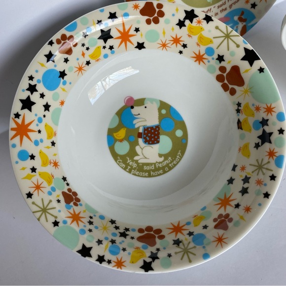 Childrens Baby Dish Set Dog Ceramic 3 Piece Cup Bowl Plate The Piggy Story Puppy - Picture 2 of 16